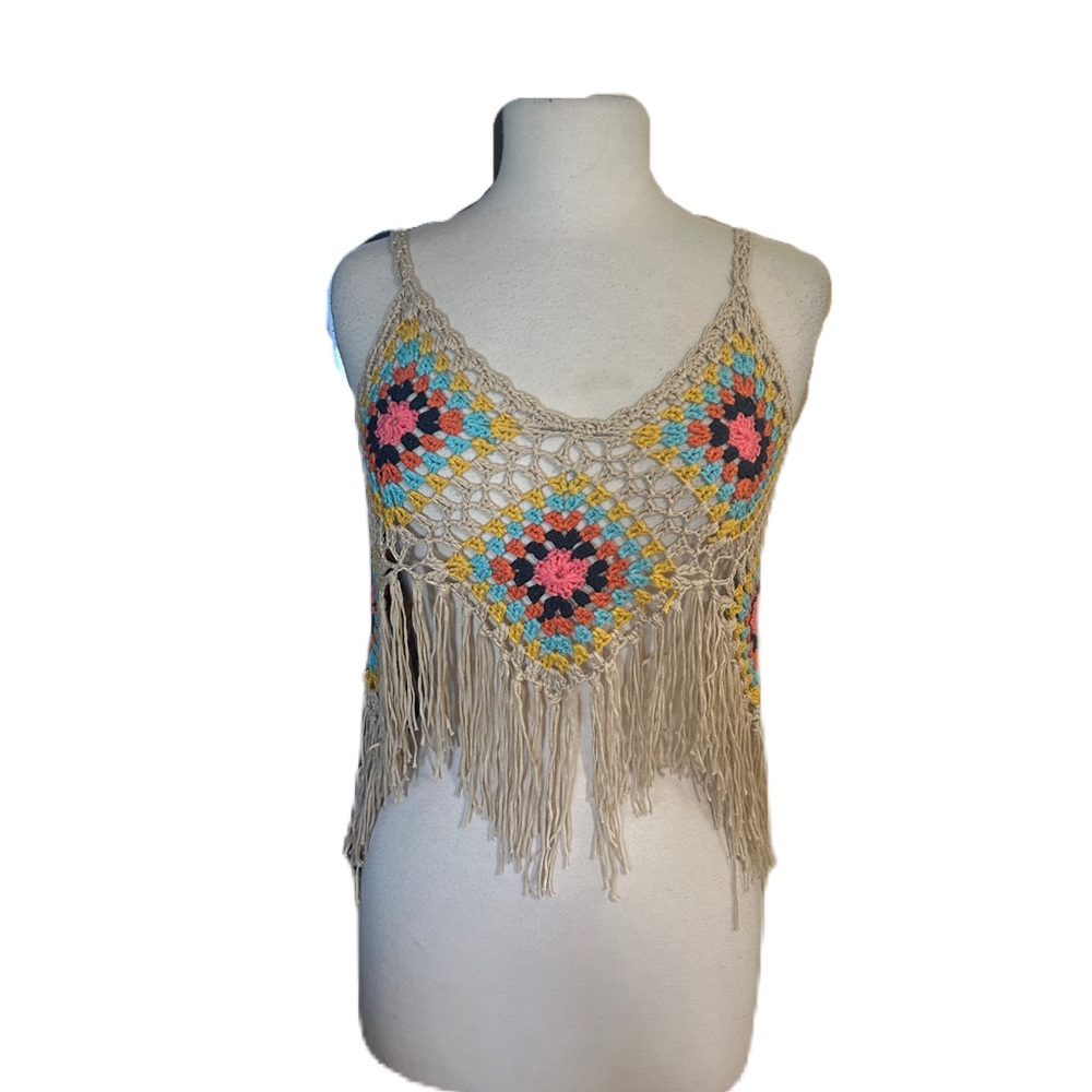 Bohemian Crochet Boho Chic Tank Top Sz S Festival Swim Cover Up Concert NWT